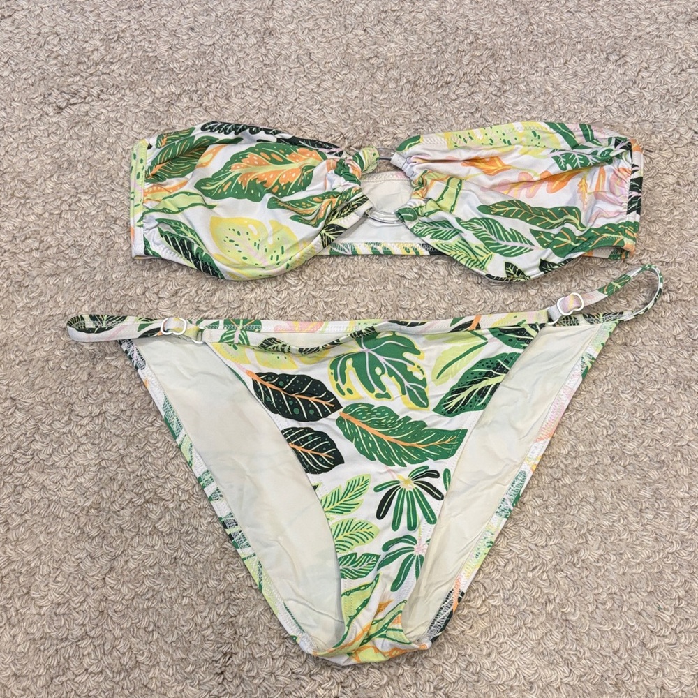 Tropical Leaf Print Bikini Set
